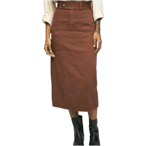 Rita Row Mango Skirt Cargo Pencil Utility Denim Jean Midi High Waisted Brown M - Picture 1 of 7